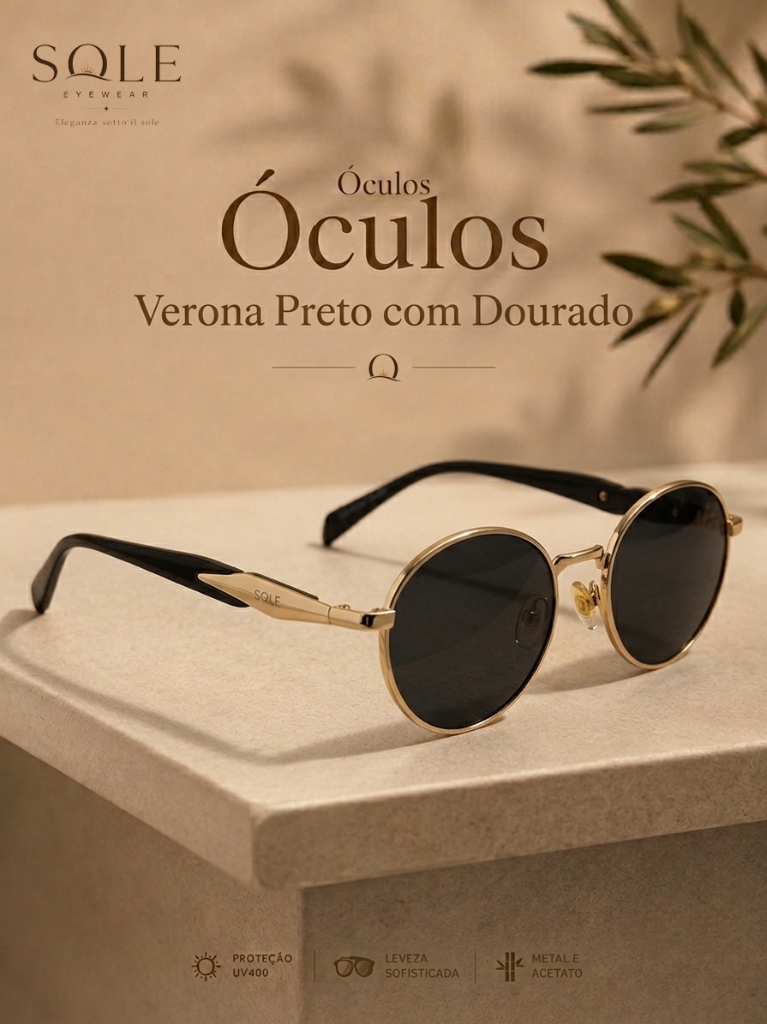 Óculos Verona Preto com Dourado